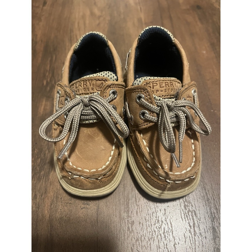 Sperry Kids Lanyard Boat Shoes Size 5M Brown Leather Nautical Casual Deck Shoes